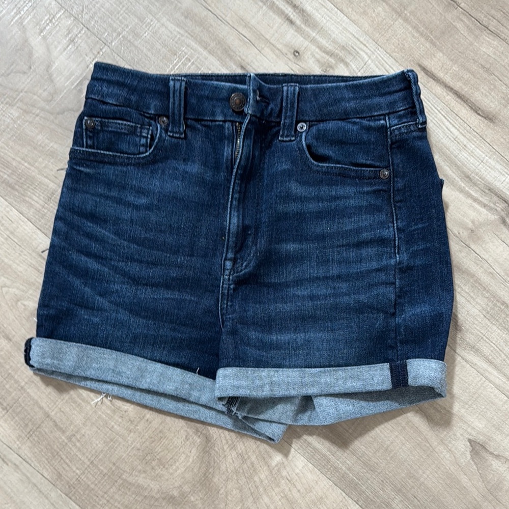 American Eagle Outfitters Blue Jean Shorts High-Waisted Cuffed